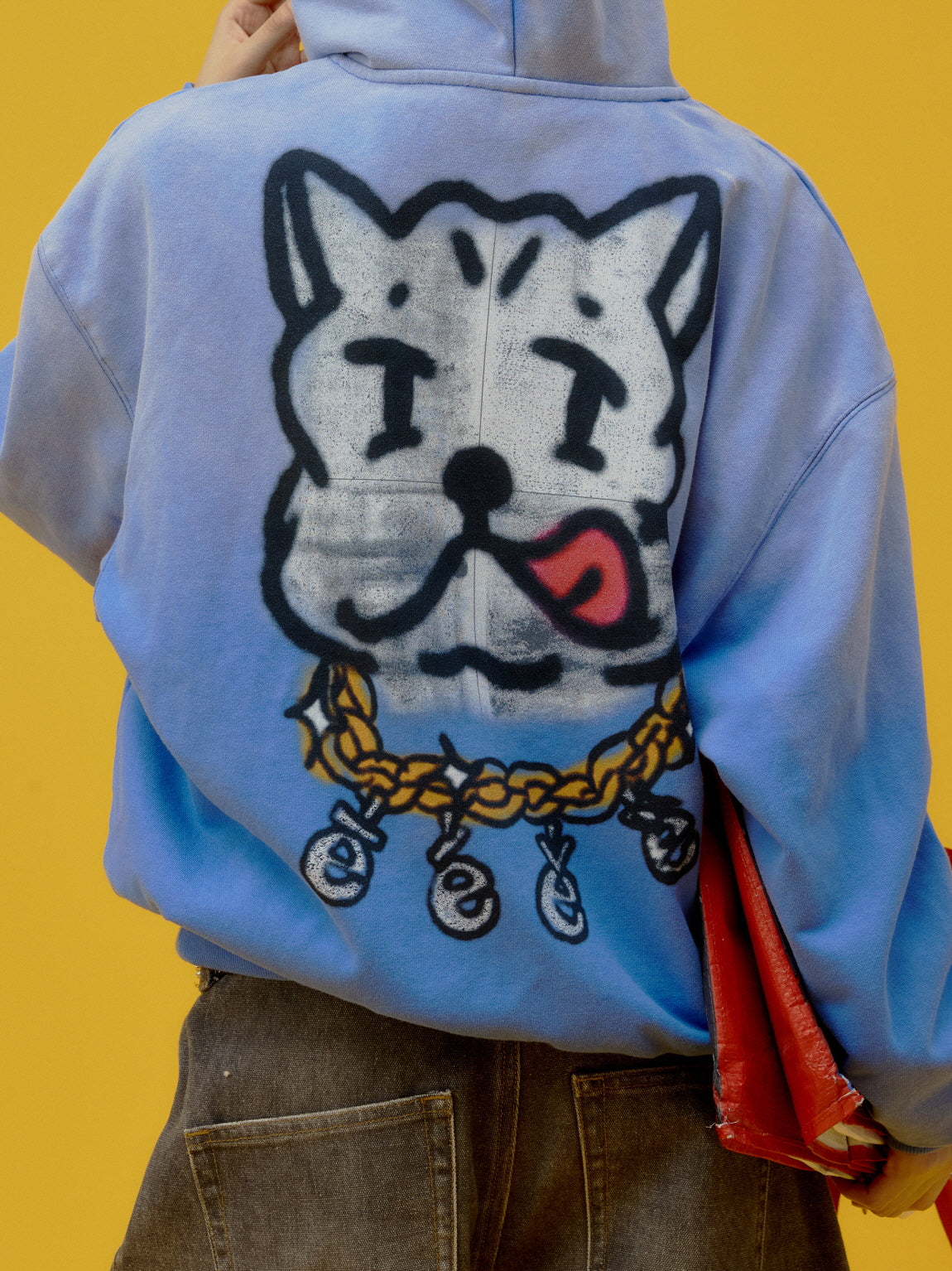 Blue Puppy Graphic Oversized Hoodie