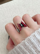 Reddish Pink Adjustable Butterfly Ring