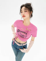 Pink Cut-Out Crop Tee