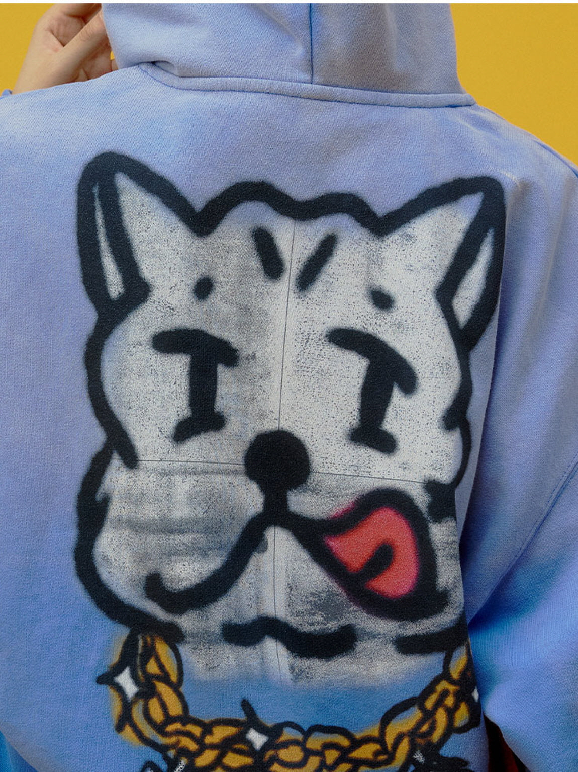 Blue Puppy Graphic Oversized Hoodie