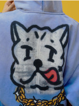 Blue Puppy Graphic Oversized Hoodie