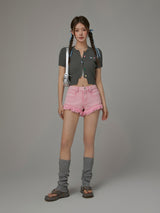Pink Cut-Off Denim Shorts