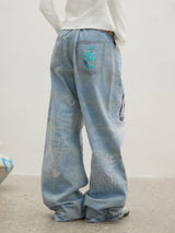 Dalmatian Print Wide-Leg Denim Pants