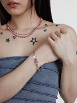 Pink Charm Layered Bracelet Set
