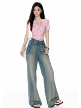 Pink Cut-Out Ribbon Crop Top
