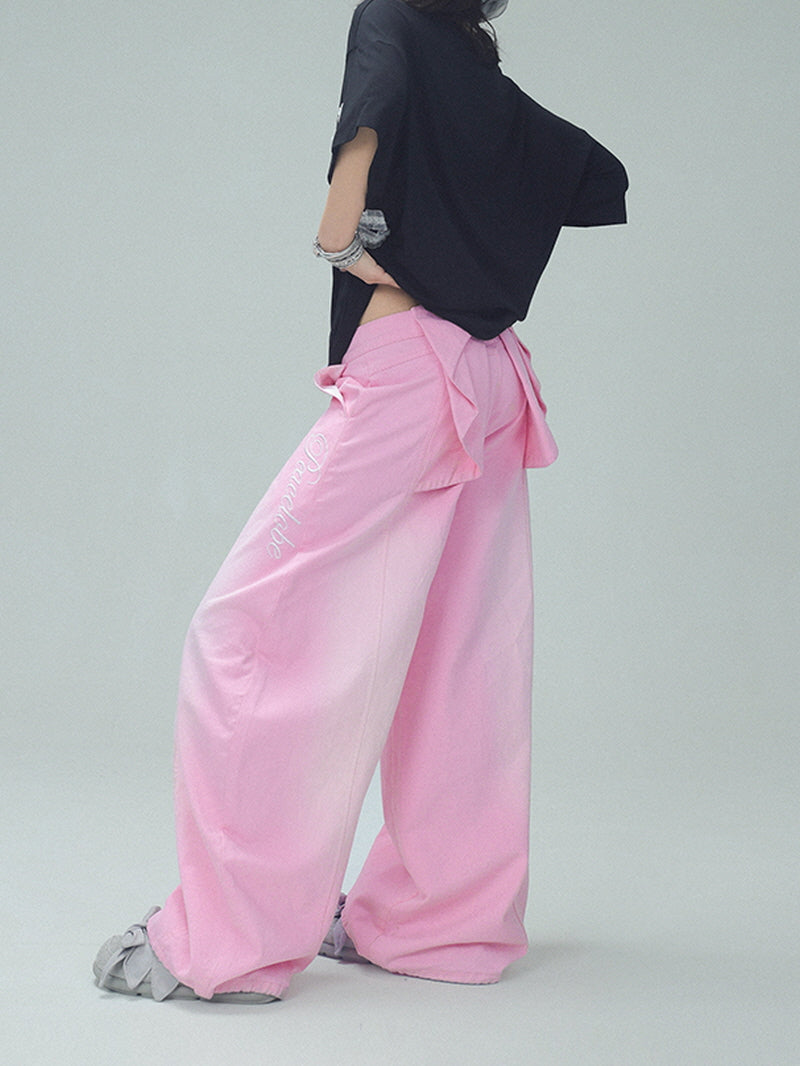 Gradient Pink Wide-Leg Pants with Back Bow Detail