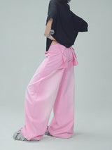Gradient Pink Wide-Leg Pants with Back Bow Detail