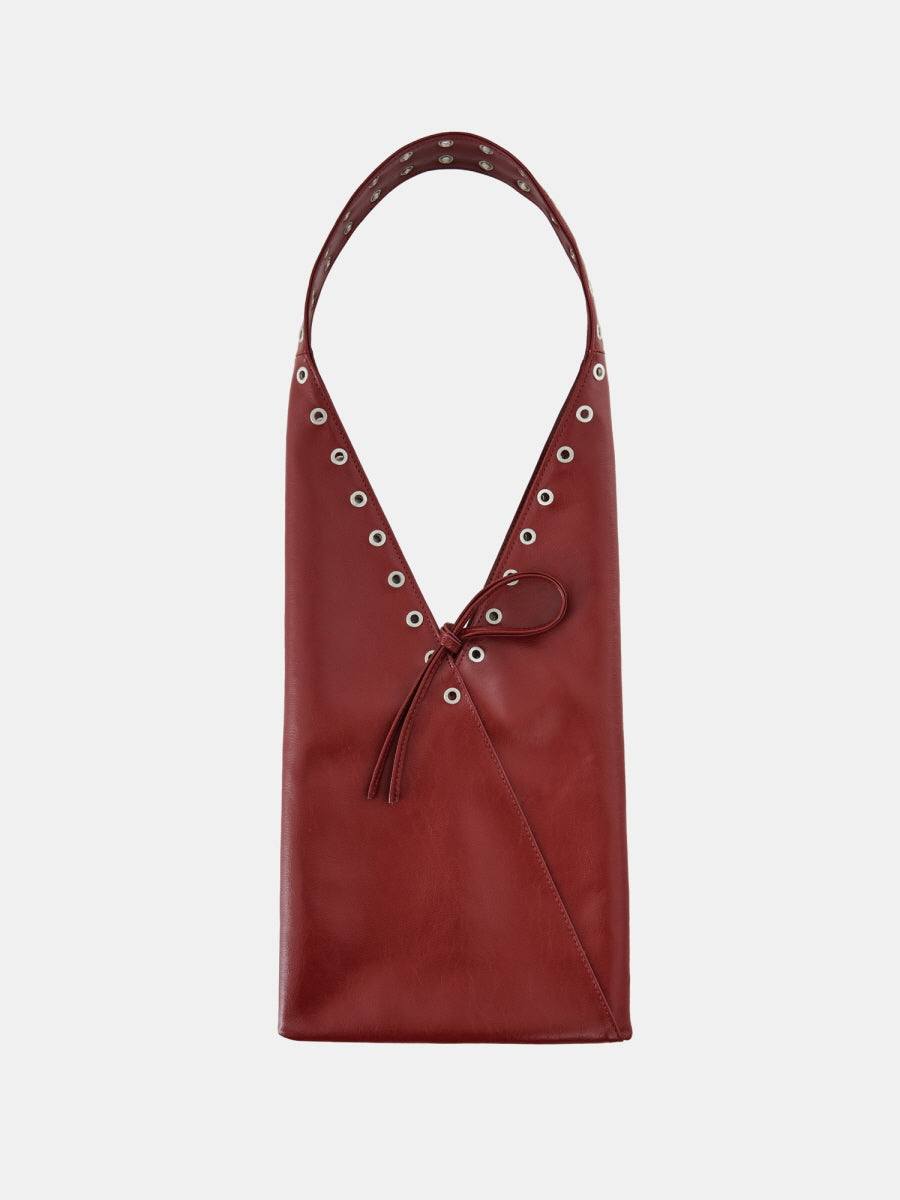 Red Wine Leather V-Cut Shoulder Bag