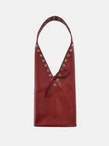 Red Wine Leather V-Cut Shoulder Bag