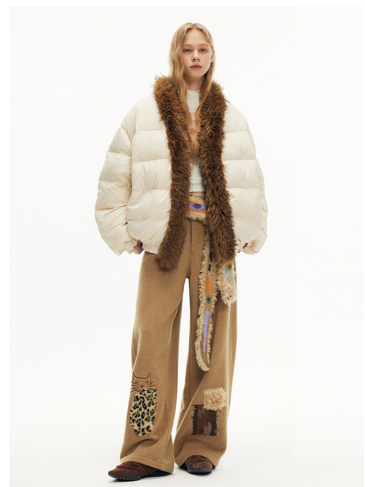 Ivory Cat Washed Oversized Jumper