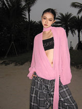 Sheer Pink Wrap Blouse with Matching Scarf