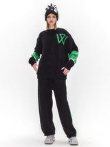 Black & Neon Green Boucle Loungewear Set