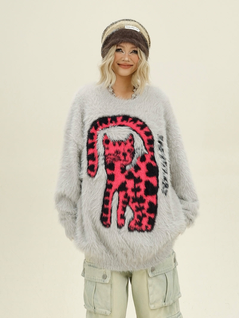 Pink Cat Knit Sweater