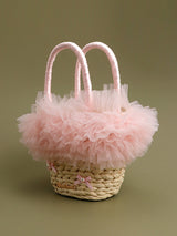 Pink Lace Rattan Tote