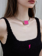 Pink Square Pendant Choker