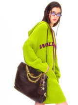 Oversized Hoodie Sweater Dress  Vivid Blue / Lime Green