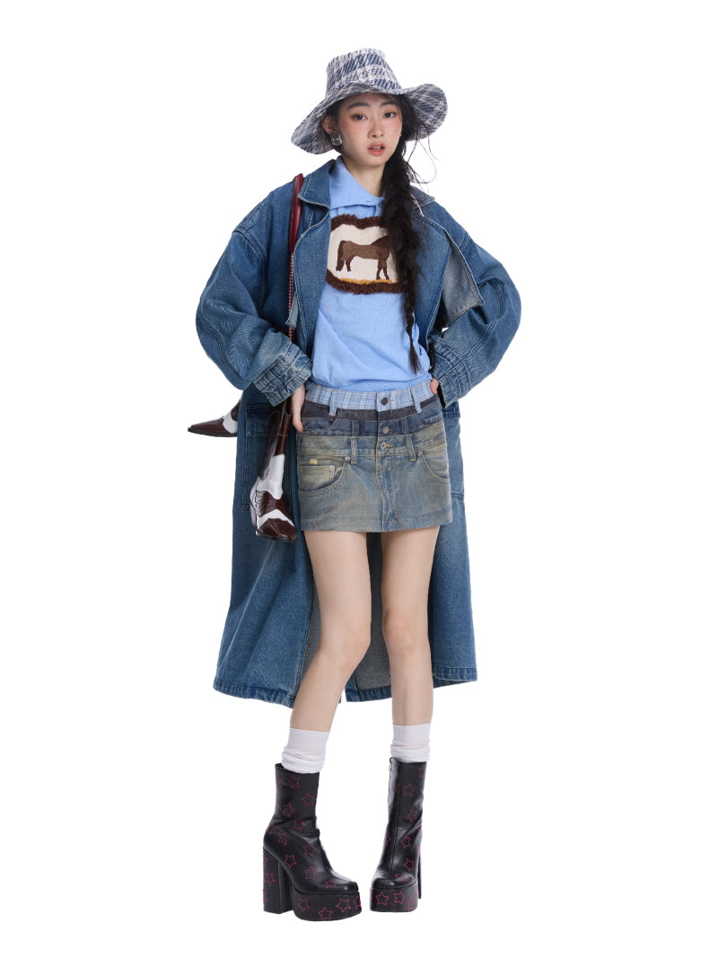 Sky Blue Horse Graphic Sleeveless Knit Top