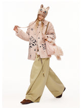 Cat Illustration Dumble Fur Jacket