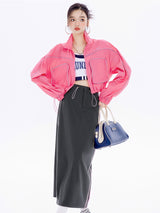 Pink Cropped Track Jacket