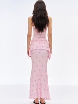 Pink Tie-Layer Mesh Dress