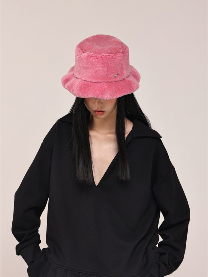 Pink Wave Chic Faux Fur Bucket Hat