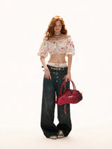 Pink Floral Graphic Crop Top