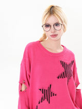 Hot Pink Slit Knit Sweater