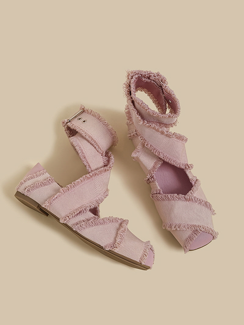 Ruffle Strap Chunky Heels