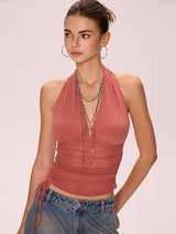Shirred Sheer Halterneck Top