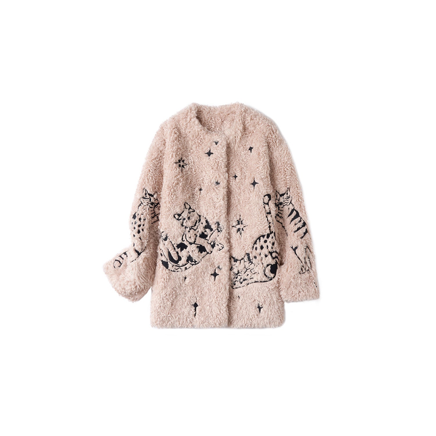 Cat Illustration Dumble Fur Jacket