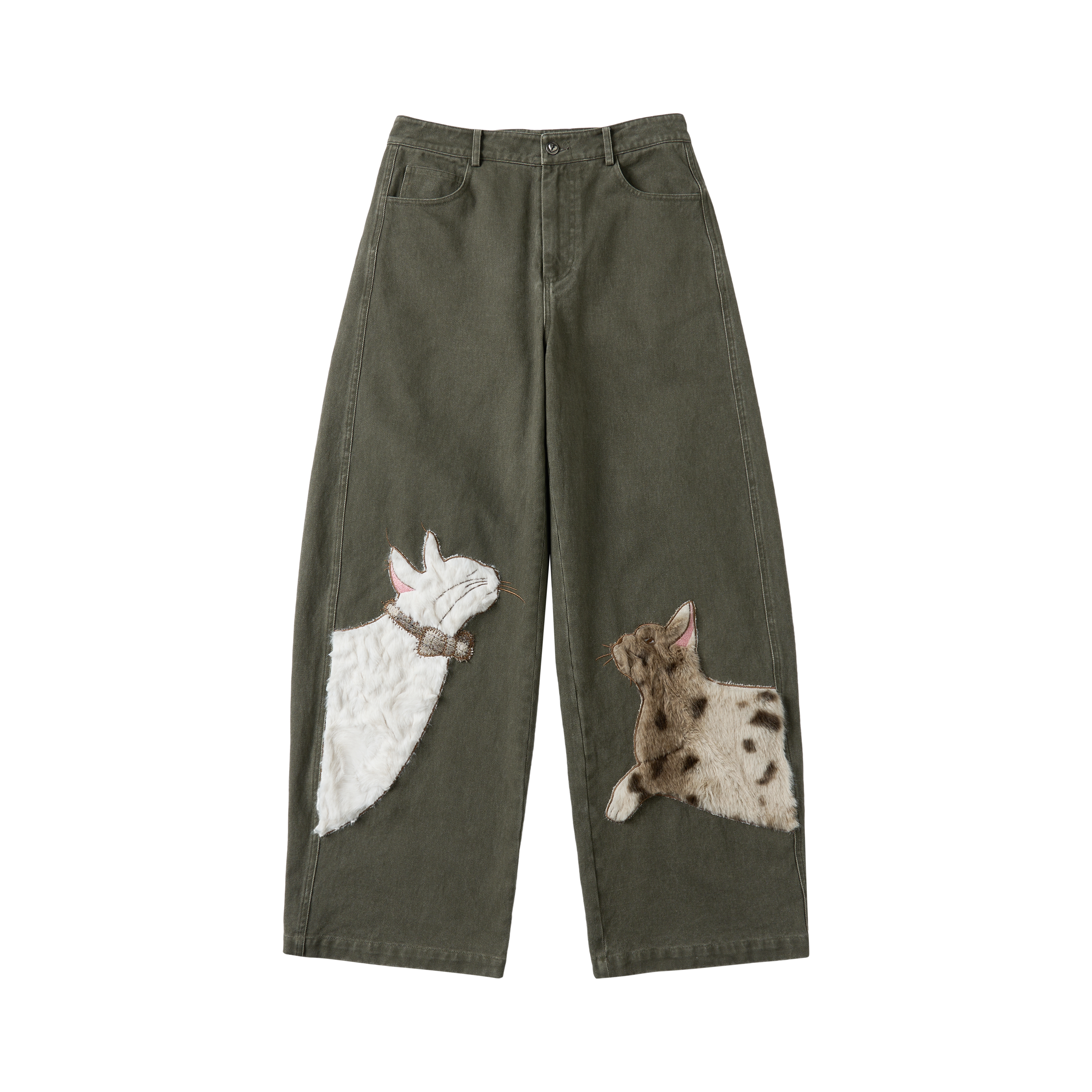 Khaki Rabbit & Deer Patch Pants
