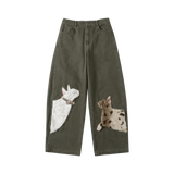 Khaki Rabbit & Deer Patch Pants
