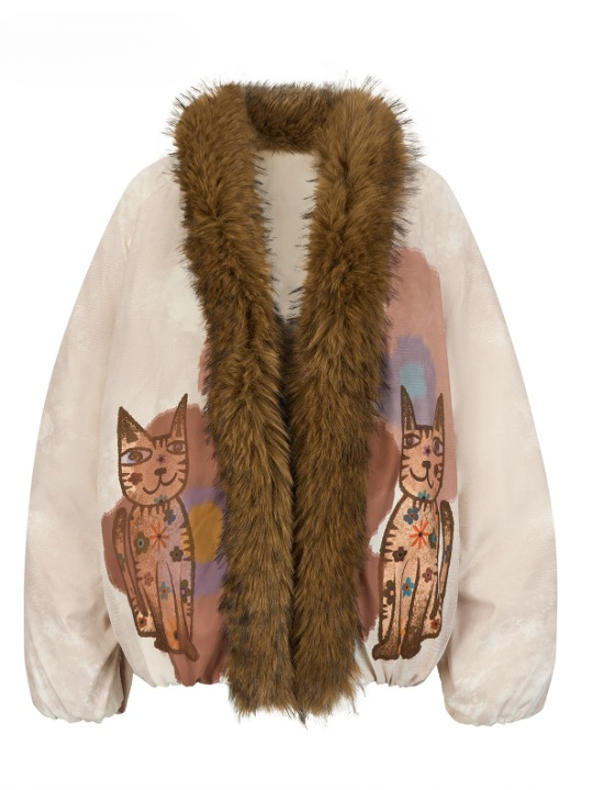 Ivory Cat Washed Oversized Jumper